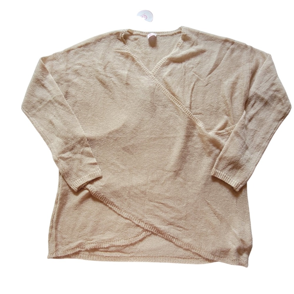 Wanna B Womens Tan Crossover Front V-Neck Lightweight Knit Sweater WT2402 Large